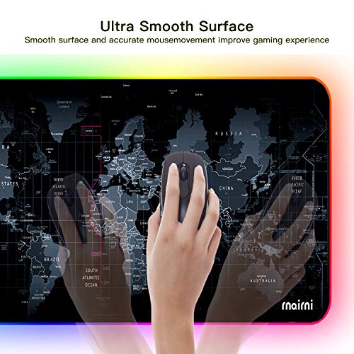 rnairni Extended RGB Gaming Mouse Pad, Extra Large Gaming Mouse Mat for Gamer, Waterproof Office Desktop Mat with 10 Lighting Mode, for PC Computer RGB Keyboard Mouse - 31.5'' x 15in x 4mm(Map)