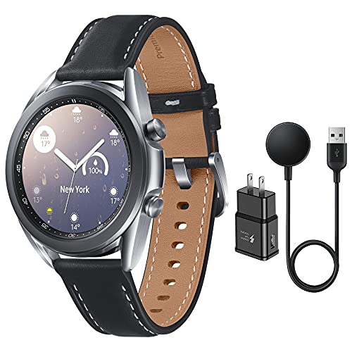 Samsung Galaxy Watch 3 Stainless Steel (41mm) SpO2 Oxygen, Sleep, GPS Sports + Fitness Smartwatch, IP68 Water Resistant, International Model - No S Pay SM-R850 (Fast Charge Cube Bundle, Silver)