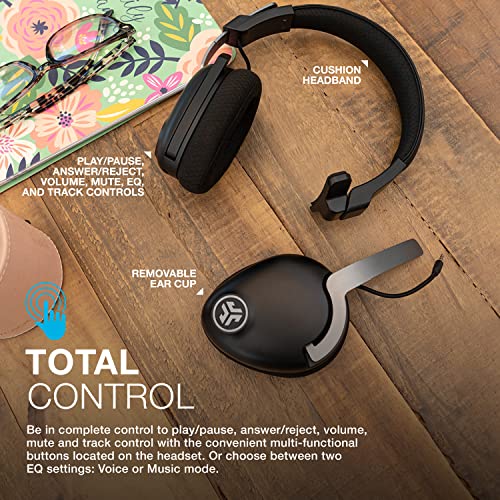 JLab JBuds Work Wireless Headset with Microphone - Over Ear Computer Headsets, Wired or Wireless Headphones with 60+ Playtime - Multipoint Bluetooth Headset for Laptop, Teams - Office Headset with Mic