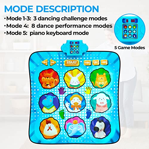 solumry Dance Mat Toys for Girls - Electronic Music Dance Pad with LED Lights, Animal Themed Dance Pad with 3 Game Modes and 8 Challenge Levels, Christmas Birthday Gift for Kids 3-12 Year Old