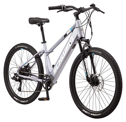Schwinn Amalgam Adult Electric Hybrid Bike, 17-Inch Hybrid Aluminum Frame, 7 Speed, 27.5-Inch Wheels, Matte Grey