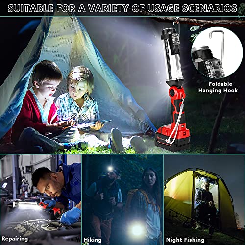 Cordless LED Work Light for Milwaukee 18v M18 Li-ion Battery, Hiesuan 35W 2000LM Outdoor Flashlight Portable Camping Lanterns with Hook, 90°Rotatable for Car Repairing, Job Site Lighting, Emergency