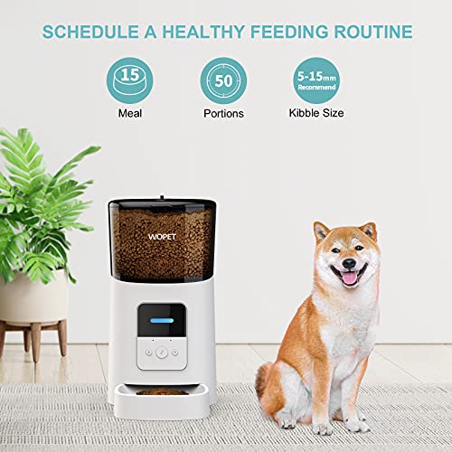 WOPET 6L Automatic Cat Feeder,Wi-Fi Enabled Smart Pet Feeder for Cats and Dogs,Auto Dog Food Dispenser with Portion Control, Distribution Alarms and Voice Recorder Up to 15 Meals per Day (White)