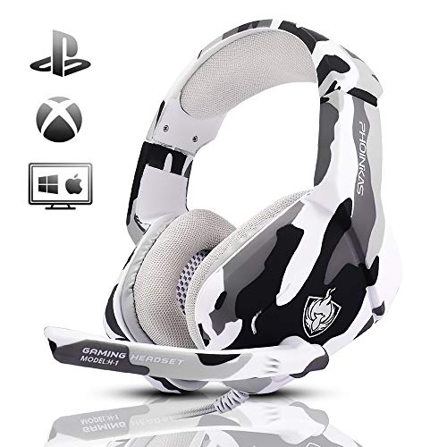 Gaming Headset for PS4, Xbox One, PC, Laptop, Mac, Nintendo Switch, PHOINIKAS 3.5MM PS4 Headset with Mic, Over Ear Headset, Noise-Cancelling Headset, Bass Surround, LED Light, Comfort Earmuff - Camo