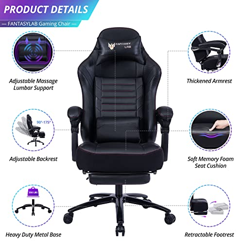 FANTASYLAB Big and Tall Gaming Chair with Footrest 400lb Gaming Chair Massage Gaming Chair Memory Foam Adjustable Tilt Back Angle and Arm High Back Leather Racing Computer Desk Office Chair