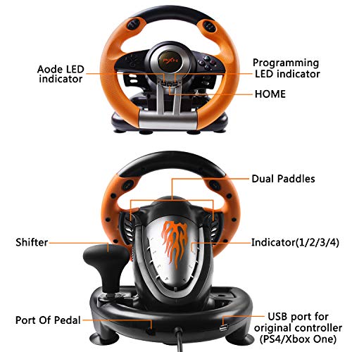 Game Racing Wheel, PXN-V3II 180° Competition Racing Steering Wheel with Universal USB Port and with Pedal, Suitable for PC, PS3, PS4, Xbox One, Xbox Series S&X, Nintendo Switch - Orange