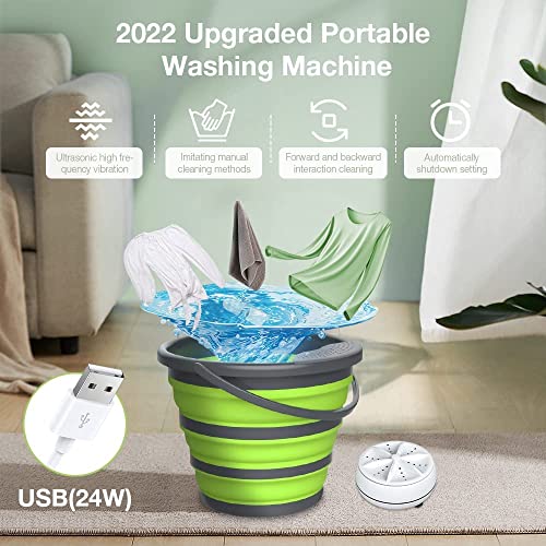 10L Mini Washing Machine, Portable Foldable Laundry Tub USB Powered Ultrasonic Turbine Washer by for Socks Underwear, Automatic Folding Clothes Washing Tub
