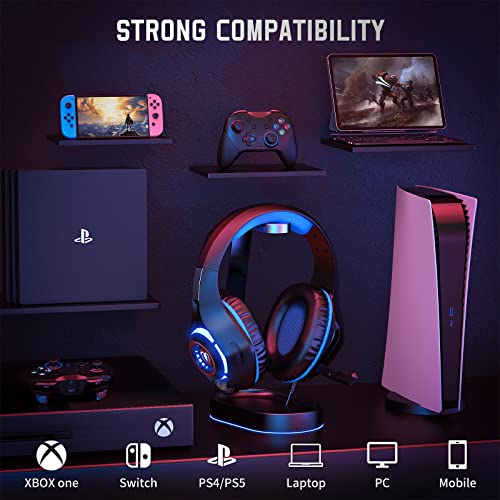 Gaming Headset for PS4 PS5 Xbox One Switch PC with Noise Canceling Mic, Deep Bass Stereo Sound