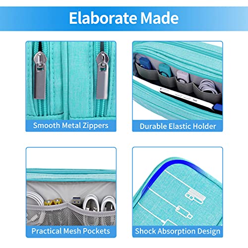 HESTECH Electronics Organizer,Cable Case,Travel Accessories Storage Bag Portable Waterproof Double Layers Pouch for Cord,Charger,Hard Drives,Flash Drive,Phone,SD Card,USB,With 5PCS Cables Ties,Teal