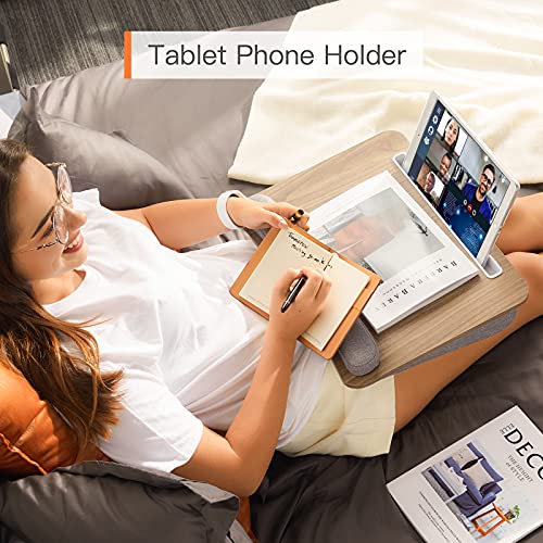 HUANUO Lap Laptop Desk - Portable Lap Desk with Pillow Cushion, Fits up to 15.6 inch Laptop, with Anti-Slip Strip & Storage Function for Home Office Students Use as Computer Laptop Stand, Book Tablet