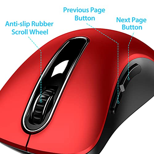 memzuoix 2.4G Wireless Mouse, 1200 DPI Mobile Optical Cordless Mouse with USB Receiver, Portable Computer Mice Wireless Mouse for Laptop, PC, Desktop, MacBook, 5 Buttons, Red