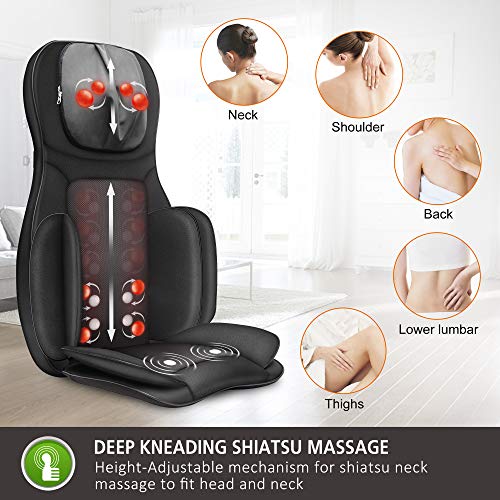 Snailax Full Body Massage Chair Pad -Shiatsu Neck Back Massager with Heat & Compression, Kneading Full Back Massage Seat Portable Chair Massagers for Back and Neck, Shoulder