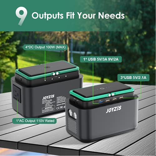Joyzis Portable Power Station for Outdoors Camping Emergency, Ultra Lightweight, Backup Lithium Battery 110V/40500mAh/150Wh (Peak 120W) with LED, 1 AC Outlet, 4 DC, 4 USB outputs