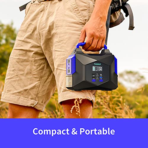 300W Portable Power Station, TAWAK 250Wh 67500mAh Backup Battery Power Supply with 110V/300W Pure Sine Wave AC Outlets 60W PD, Solar Powered Generator with LED Flashlight for Camping Outdoors