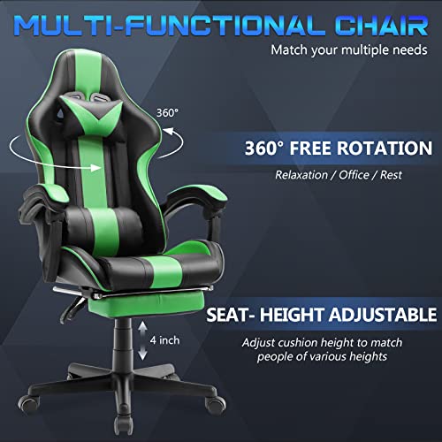 Ferghana Pink and Green Gaming Chairs with Footrest,Computer Game Chair,Massage Gaming Chairs,Christmas,Xmas Gift,PC Gaming Chairs for Adults Teens for Gaming Live Streaming Room