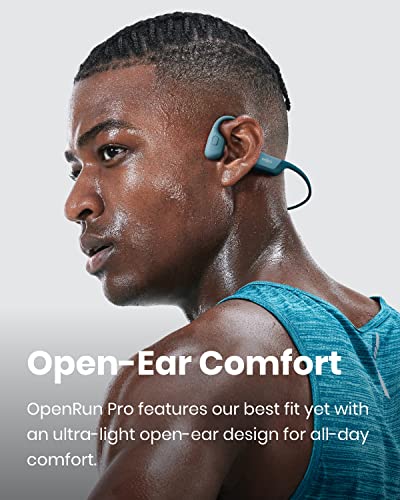 Shokz OpenRun Pro - Premium Bone Conduction Open-Ear Bluetooth Sport Headphones - Sweat Resistant Wireless Earphones for Workouts and Running with Deep Base - Built-in Mic, with Headband (Blue)