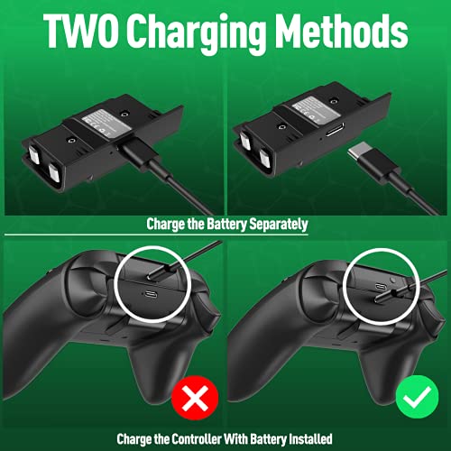 2 Pack Rechargeable Controller Battery Pack for Series X/S with 2.5h Fast Charge Play and Charge Kit with 2FT Type-C USB Charging Cable for Xbox Series Wireless Remote