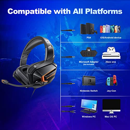 Gaming Headsets, Lossless Bass Surround, Extra-Thick Over-Ear Gaming Headphones, Light&Durable Fiberglass Frame, Wired Gaming Headset with Microphone for PS4/PS5/PC/Xbox/Switch