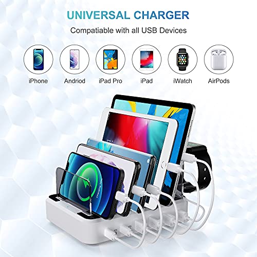 Charging Station for Multiple Devices, 84W/12A 6 Ports USB-C Charging Station, 20W QC3.0 Quick Phone Charge Station with PD Charging Dock, Smartwatch Holder, for iOS/Android Phone, Tablets, iPhone Etc