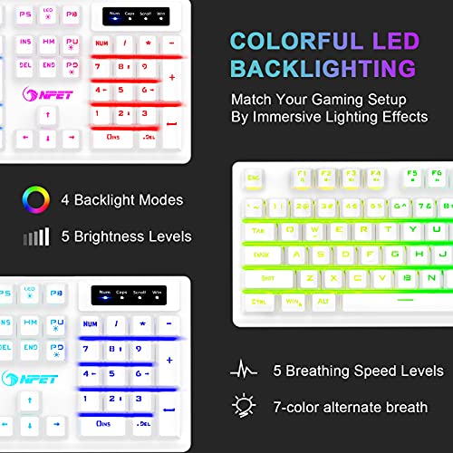 NPET S20 Wired Gaming Keyboard and Mouse Combo, LED Backlit Quiet Ergonomic Mechanical Feeling Keyboard, Gaming Mouse 6400 DPI, for Desktop, Computer, PC, White