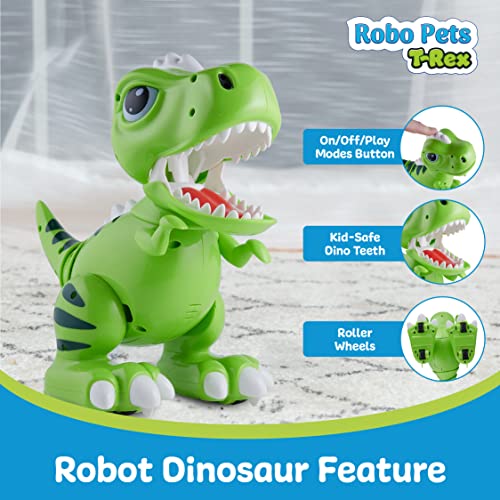 Robo Pets T-Rex Dinosaur Toy for Boys and Girls - Remote Control Robot Toy with LED Light Eyes, Interactive Hand Motion Gestures, STEM Toy Program Treats, Walking and Dancing Robot Dinosaur Kids Toy