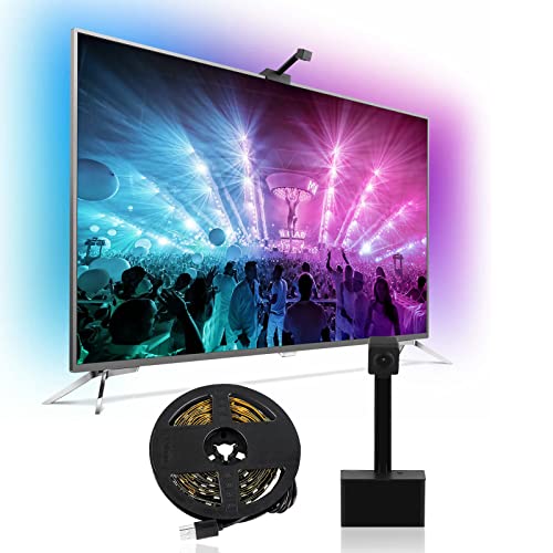 TV LED Backlight with Camera, Dosilkc 1080P WiFi Camera Screen Sync Controller with Phone App, RGBIC LED Lights for TV with Video, Music Rhythm, Scene Mode, 16.4ft Led Strip Lights for 55-70 inch TVs