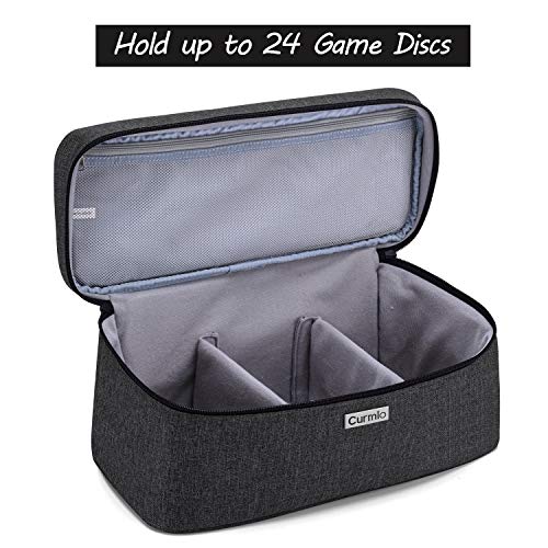 CURMIO Game Disc Storage Bag for up to 24 Discs, Universal Portable Gaming Disk Carrying Case Compatible with PS4/PS4 Pro/PS3/PS5/Xbox One/Xbox Series X/S, Black