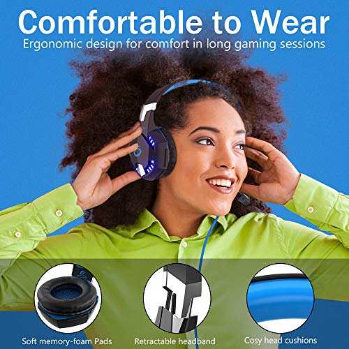 VersionTECH. G2000 Gaming Headset for PS5 PS4 PC Xbox One, Surround Sound Over Ear Headphones with Mic, LED Light for Mac Laptop Switch Playstation Xbox Series X/S -Blue