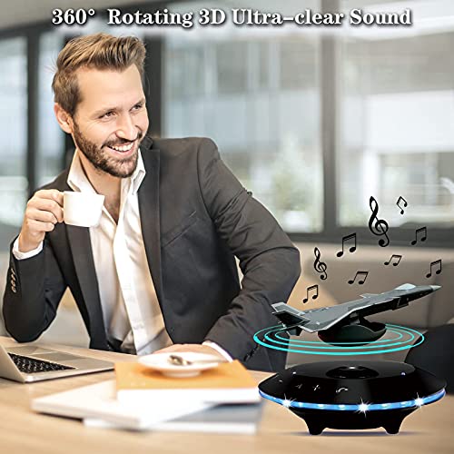 RUIXINDA Magnetic Levitating Speaker of Aircraft Model,Maglev Floating Speaker 360°Rotation LED Flash 3D Stereo Sound with Microphone Touch Button,Cool Tech Gadgets for Men,Unique