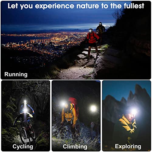 AMAKER LED Rechargeable Headlamp, 90000 Lumens Super Bright with 5 Modes & IPX6 Level Waterproof USB Rechargeable Zoom Headlamp, 90° Adjustable for Outdoor Camping, Running, Cycling,Climbing, Etc.