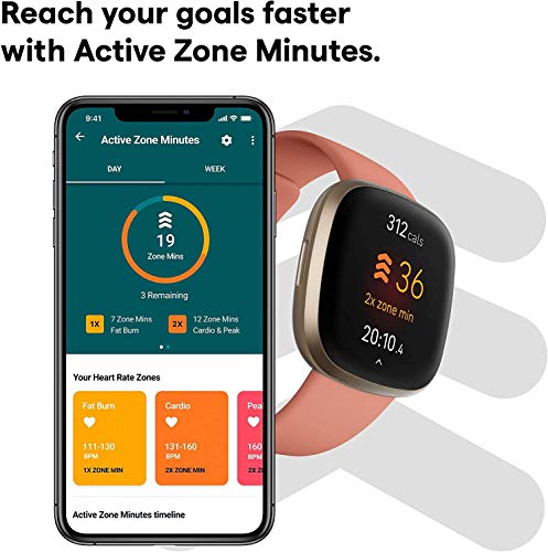 Fitbit Versa 3 Health & Fitness Smartwatch W/ Bluetooth Calls/Texts, Fast Charging, GPS, Heart Rate SpO2, 6+ Days Battery (S & L Bands, 90 Day Premium Included) International Version (Pink/Gold)