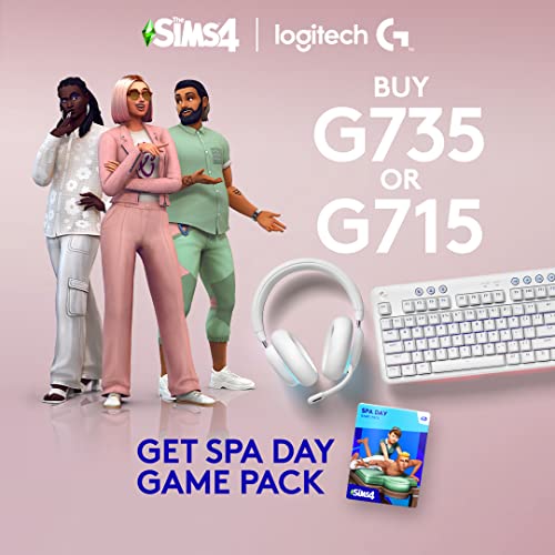 Logitech G735 Wireless Gaming Headset, Customizable LIGHTSYNC RGB Lighting, Bluetooth, 3.5 MM Aux Compatible with PC, Mobile Devices, Detachable Mic - With $20 SIMS Spa Day Game Pack - White Mist