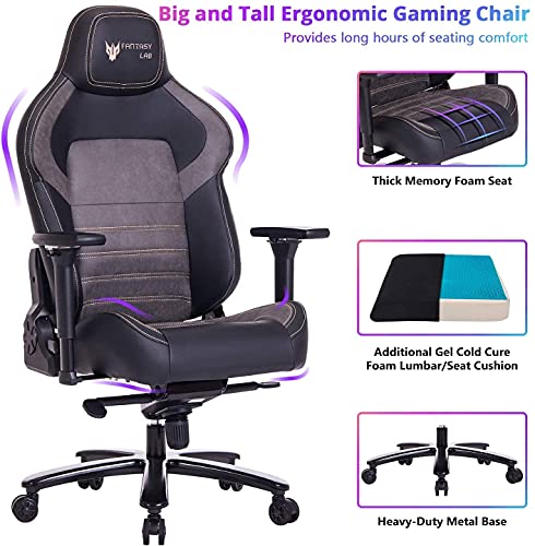 FANTASYLAB Big and Tall Gaming Chair 440lb Metal Base Memory Foam Lumbar Seat Cushion 4D Adjustable Arms Swivels & Reclines Ergonomic High-Back Racing Computer Gaming Chair