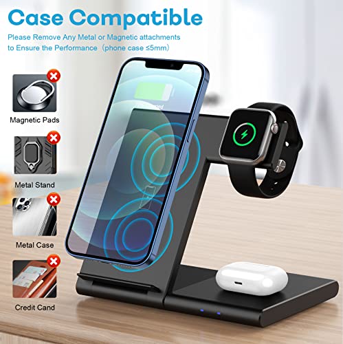 WATOE Wireless Charger Foldable 3 in 1 Charging Station,Compatible with iPhone 13/12 Pro/SE/11/11 Pro Max/X/XS/XR/Xs Max/8 Plus/Samsung Galaxy, for Apple Watch Series 7/6/SE/5/4/3/2/AirPods Pro/2/3