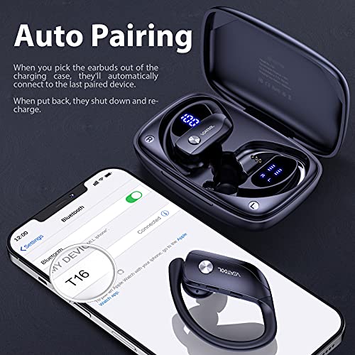 Wireless Earbuds Bluetooth Headphones 48hrs Play Back Sport Earphones with LED Display Over-Ear Buds with Earhooks Built-in Mic Headset for Workout Black BMANI-VEAT00L