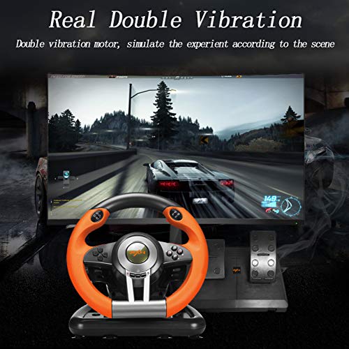 Racing Wheel, PXN-V3II 180° Game Racing Steering Wheel with Pedal and Shift Paddle, Compatible for PC, PS3, PS4, Xbox One, Xbox Series S&X, Nintendo Switch.-Orange