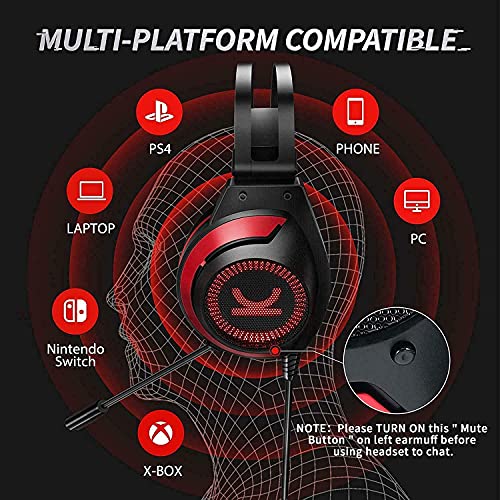 PC Gaming Headset, EZ.winpow Video Game Stereo Headphone with 7.1 Surround Sound with Noise Canceling Mic & Memory Foam Ear Pads for PC/PS5/PS4/Xbox One/Nintendo Switch Red