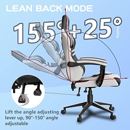 Gaming Chair, JOYFLY Gaming Chair Gamer Chair for Ergonomic PC Computer Gaming Chair for Adults with High Back, Headrest, and Lumbar Support(Black-White)