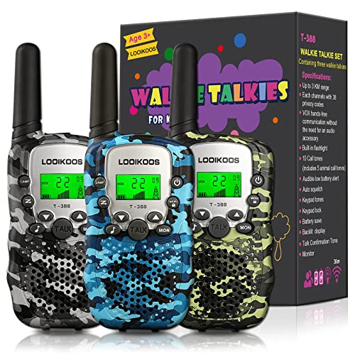 LOOIKOOS Walkie Talkies for Kids, 3 KMs Long Range 2 Way Radio Toys for Boys and Girls Walky Talky Gifts 3 Pack