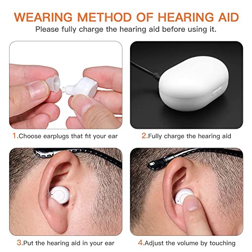 Ruejia Hearing aids, Rechargeable Digital Hearing Amplifiers for Seniors and Adults, AI Noise Reduction, Automatic Power-on with Charging Box (White)