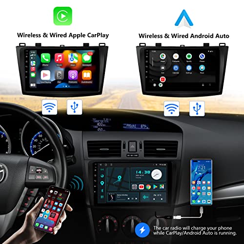 Eonon Apple CarPlay & Android Auto Car Stereo Receiver, Android 10.0 Car Stereo Ultra-Thin 3+32GB Car Radio, Compatible with 2010-2013 Mazda 3, Bluetooth 5.0/4 Sets of UI, 9 Inch-Q63Pro