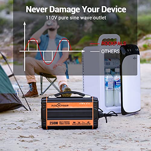 ROCKPALS 250-Watt Portable Generator Rechargeable Lithium Battery Pack Solar Generator with 110V AC Outlet, 12V Car, USB Output Off-grid Power Supply for CPAP Backup Camping Emergency