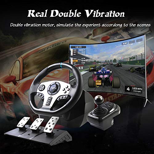 Game Racing Wheel, PXN V9 270°/900° Adjustable Racing Steering Wheel, with Clutch and Shifter, Support Vibration and Headset Function, Suitable for PC, PS3, PS4, Xbox One, Nintendo Switch.