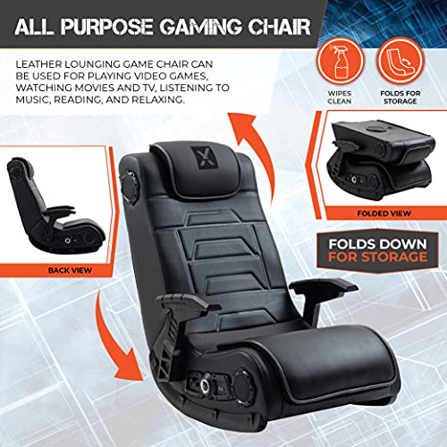 X Rocker Pro Series H3 Black Leather Vibrating Floor Video Gaming Chair with Headrest for Adult, Teen, and Kid Gamers - 4.1 High Tech Audio and Wireless Capacity - Foldable and Ergonomic Back Support