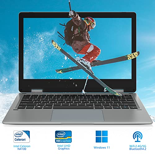 jumper Laptop 11.6 Inch HD Touchscreen, Flip Ultrabook with Intel Celeron N4100 Quad Core,4GB DDR4 128GB SSD & Windows 11, 2.4/5GHz WiFi,Bluetooth 4.2,USB 3.0,HD Webcam (Dark Grey)