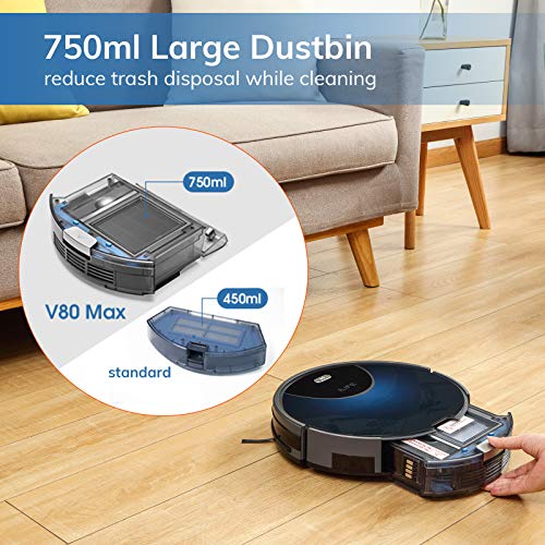 ILIFE V80 Max Robot Vacuum Cleaner, Wi-Fi Connected, 2000Pa Max Suction, Works with Alexa, 750ml Dustbin, Tangle-Free Suction Port, Self-Charging, Ideal for Hard Floor, Pet Hair and Low Pile Carpet