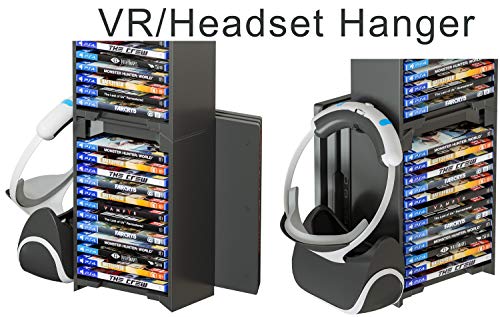 Skywin VR Headset & PS4 Game Holder Video Game Organizer - 24 CD Game Disk Tower, VR / Headset Hanger, and Vertical Stand for PSVR