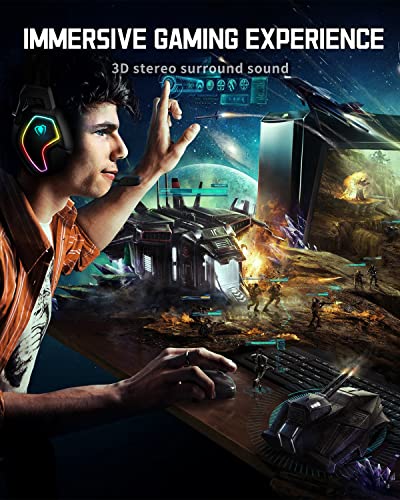 Gaming Headset for Xbox One Series X/S PS4 PS5 PC Switch, Noise Canceling Headphones with Microphone, 3.5mm Audio Jack, Auto-Adjust Headband, RGB Light, Lightweight Wired Gaming Headphones