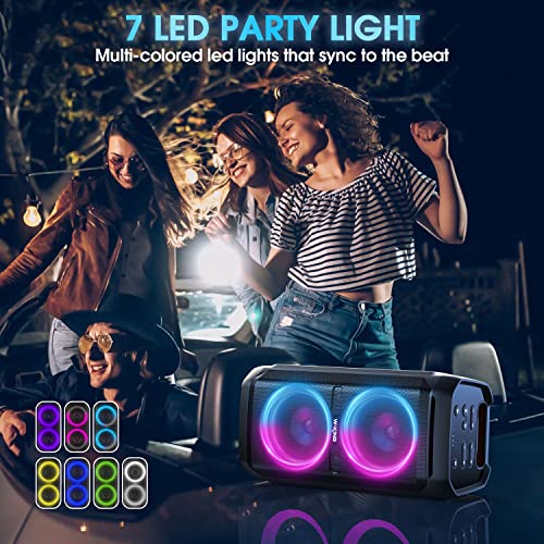 W-KING 100W Bluetooth Speakers V5.3, Portable IPX6 Waterproof Party Speaker Loud with Deep Bass/110dB Huge Sound/DSP, Karaoke Outdoor Boombox with Lights/Mic&Guitar Port/ECHO/USB Port/Adapter Included