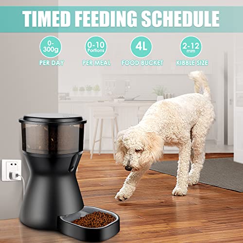 PETCADO Automatic Cat Feeder Pet Feeder Cat Food Dispenser, 4L with APP Control, Auto Dry Food Dispenser, 10s Voice Recorder, Smart Timer Pet Feeder for Cats and Dogs, Black